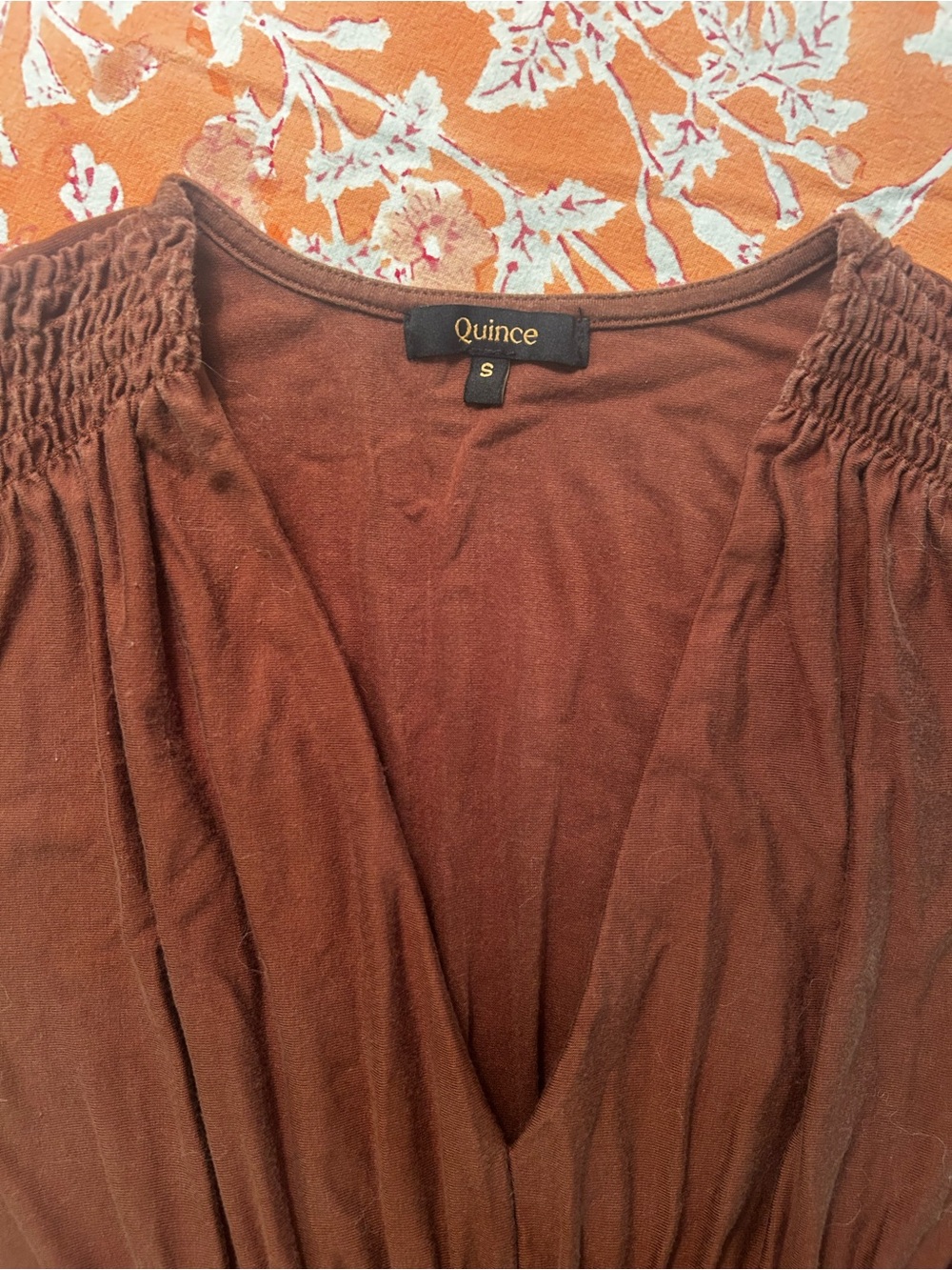 Quince Rust Brown Maxi Dress with V-Neck
